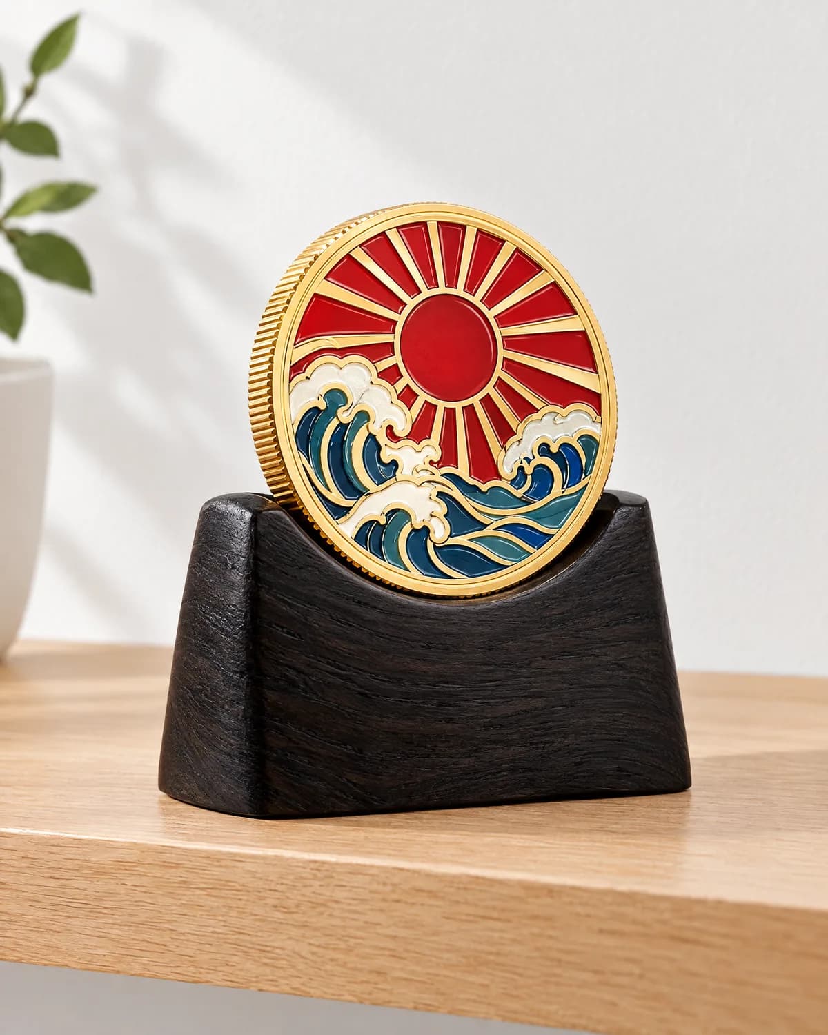 日の出コイン 黒檀スタンド付