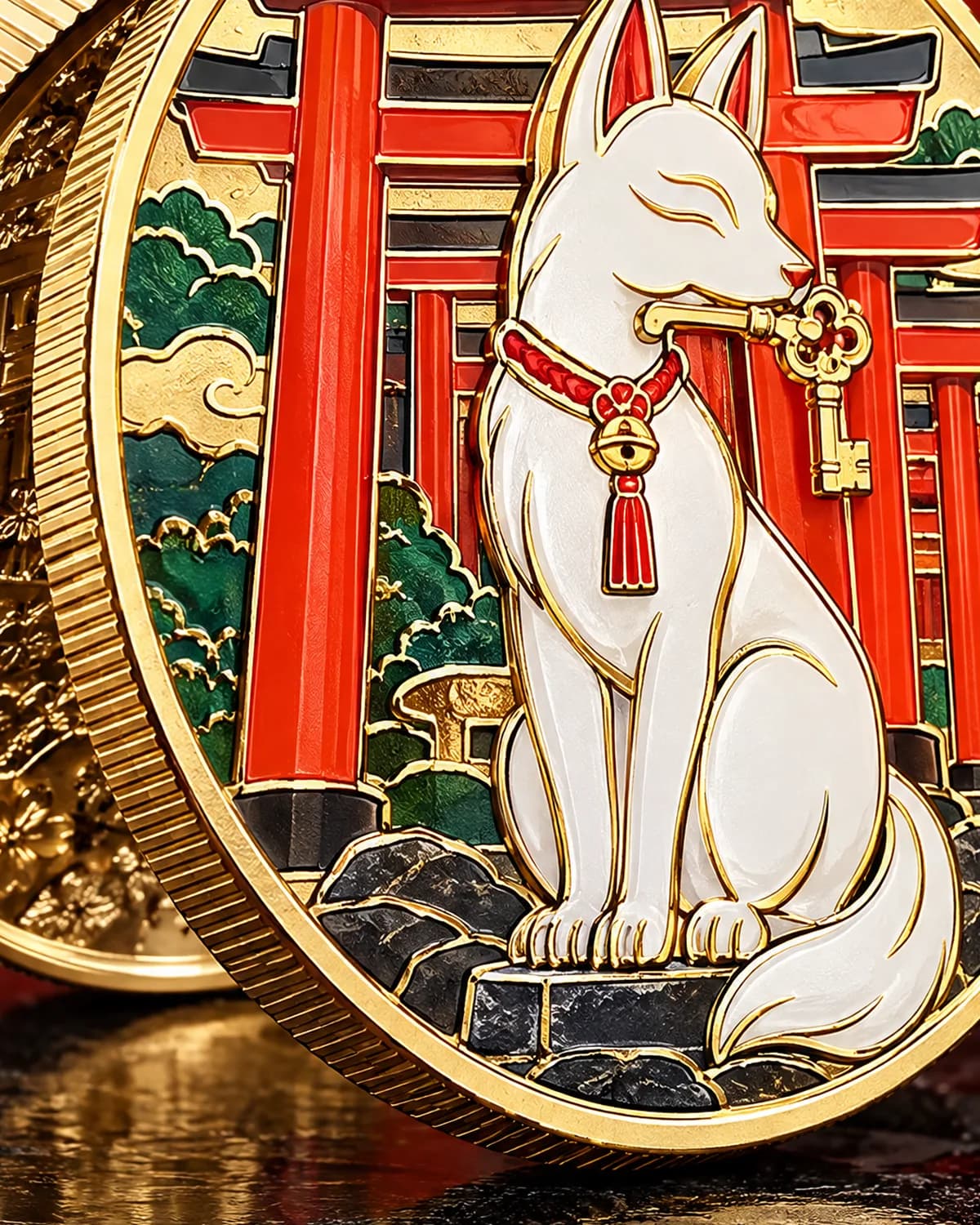 稲荷狐 商売繁盛メダル 50mm 細部