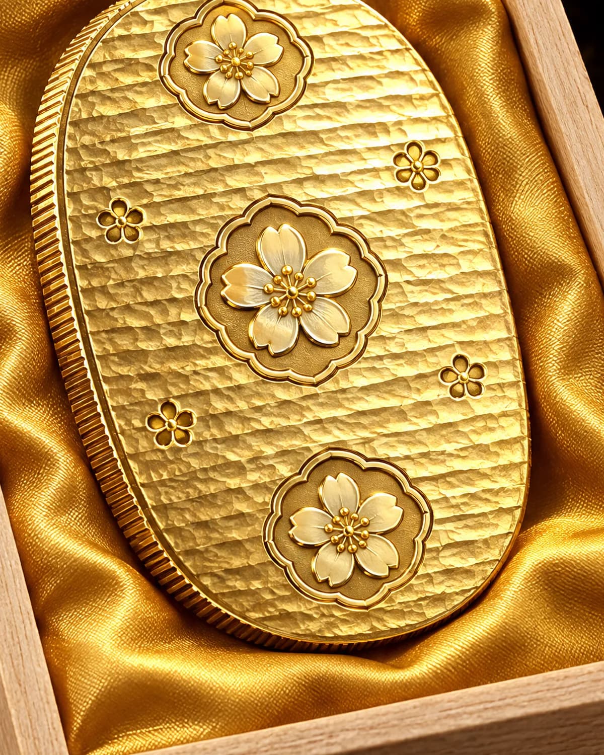 小判型 金運プレート 桐箱 細部