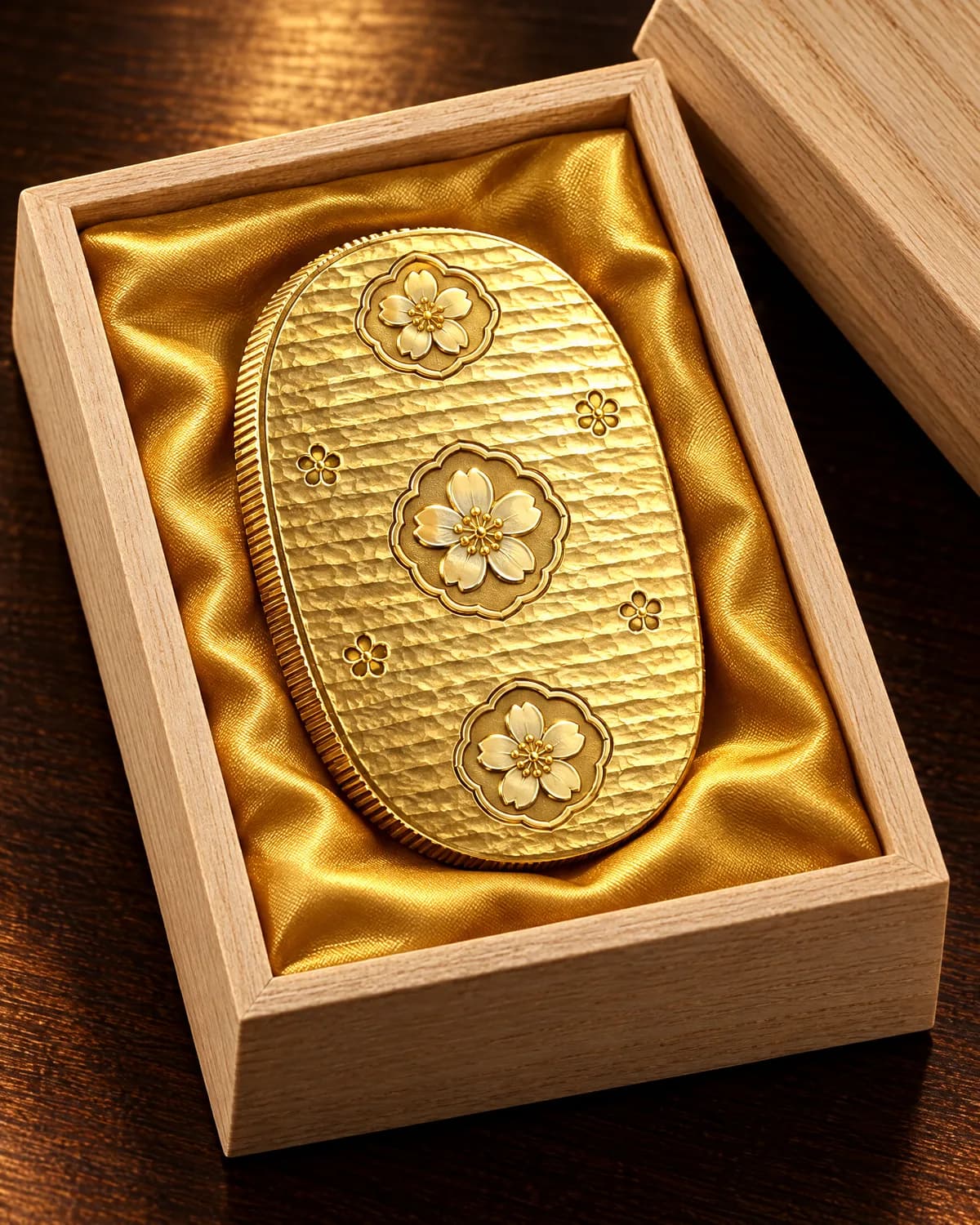 小判型 金運プレート 桐箱