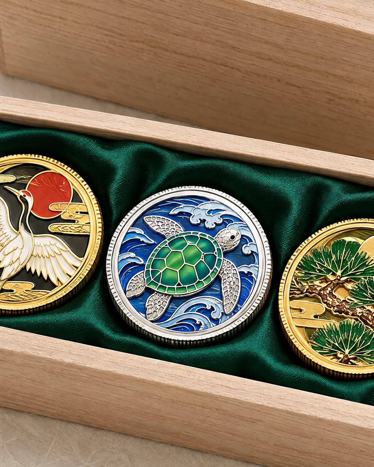 松竹梅 三枚揃え 桐箱入り 細部
