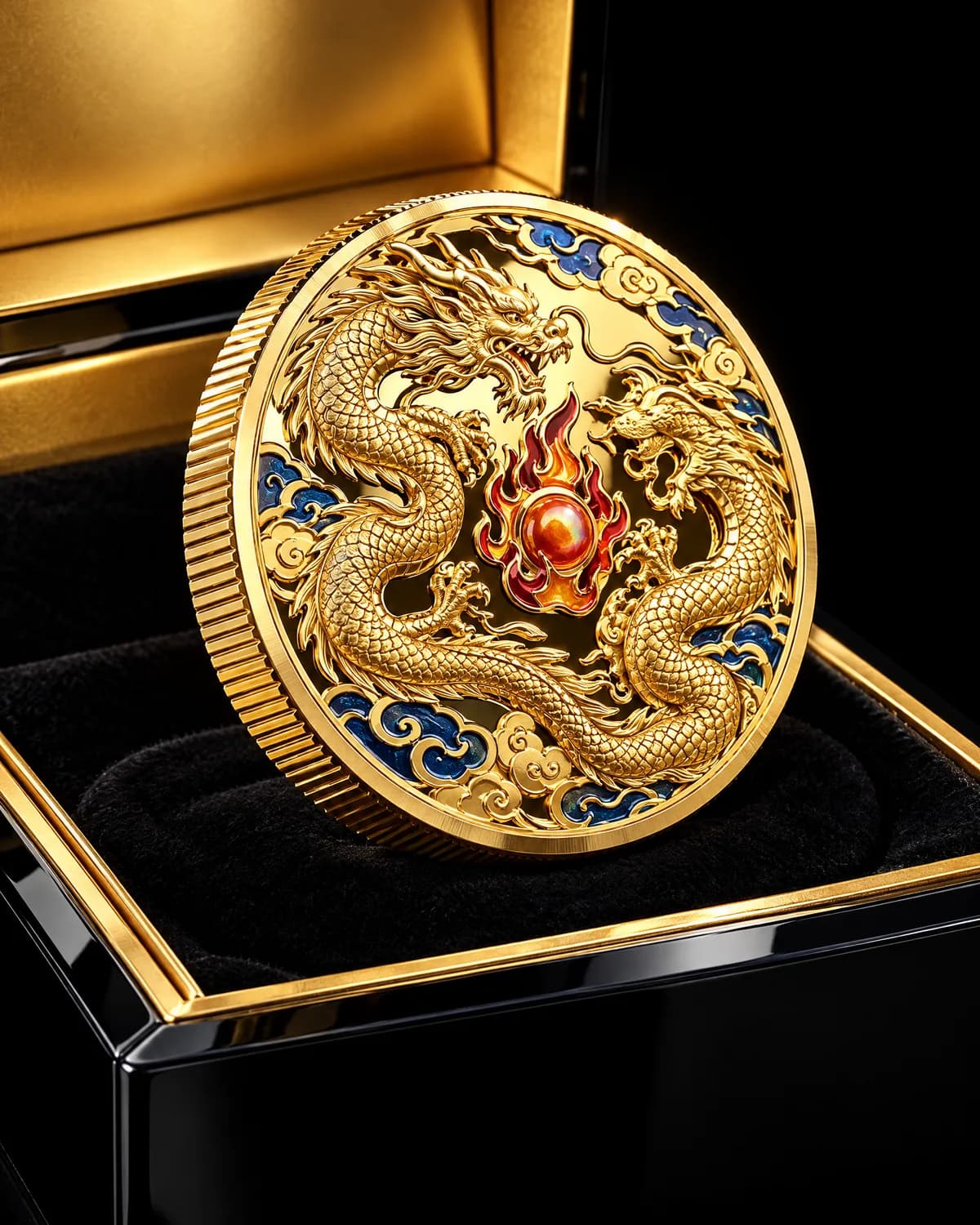 双龍 大判メダル 70mm 漆箱